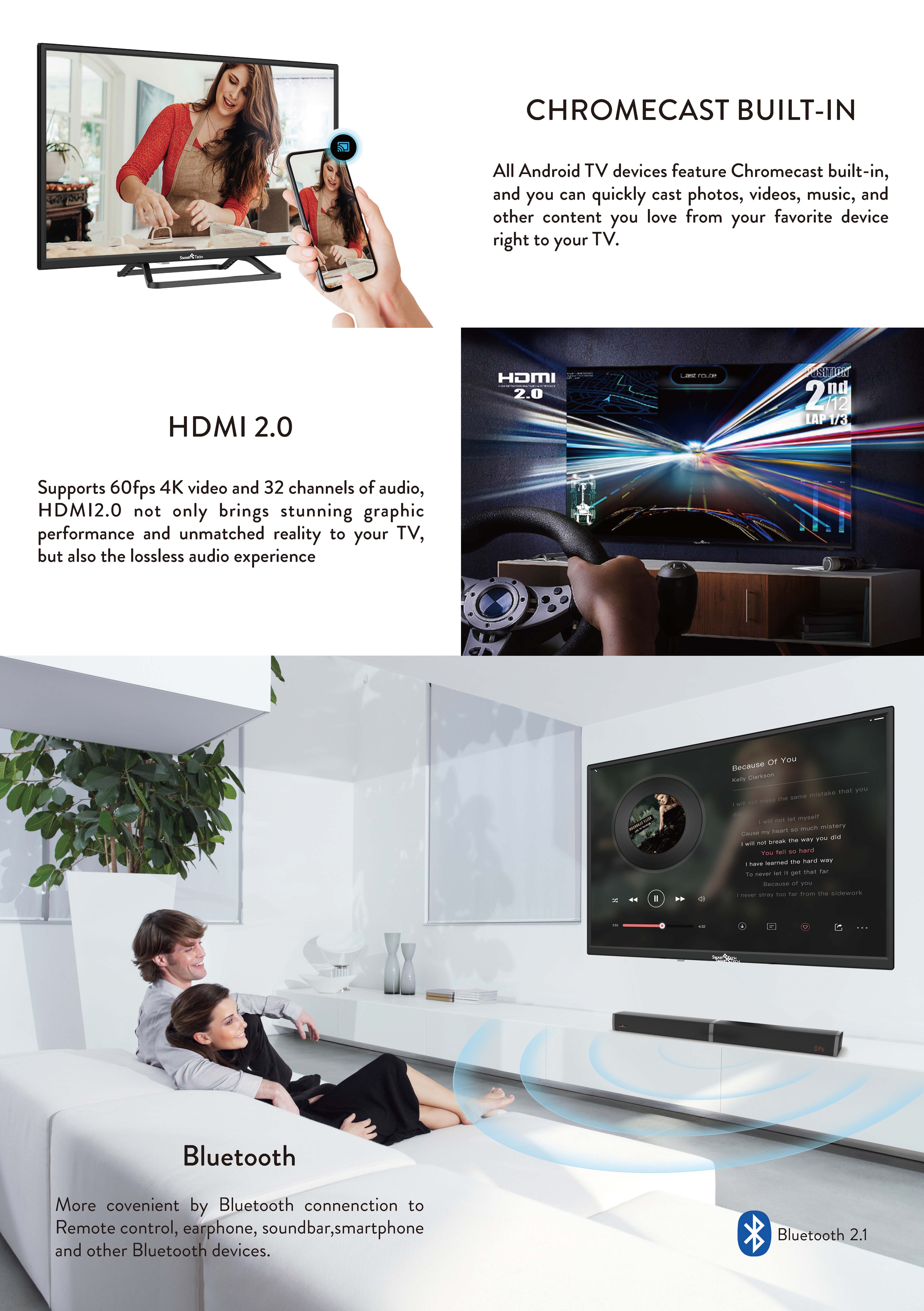 TV LED Smart Tech TV LED HD 24 pouces (60cm) 24HN10T3 Triple Tuner Dolby  Audio H.265 HDMI USB