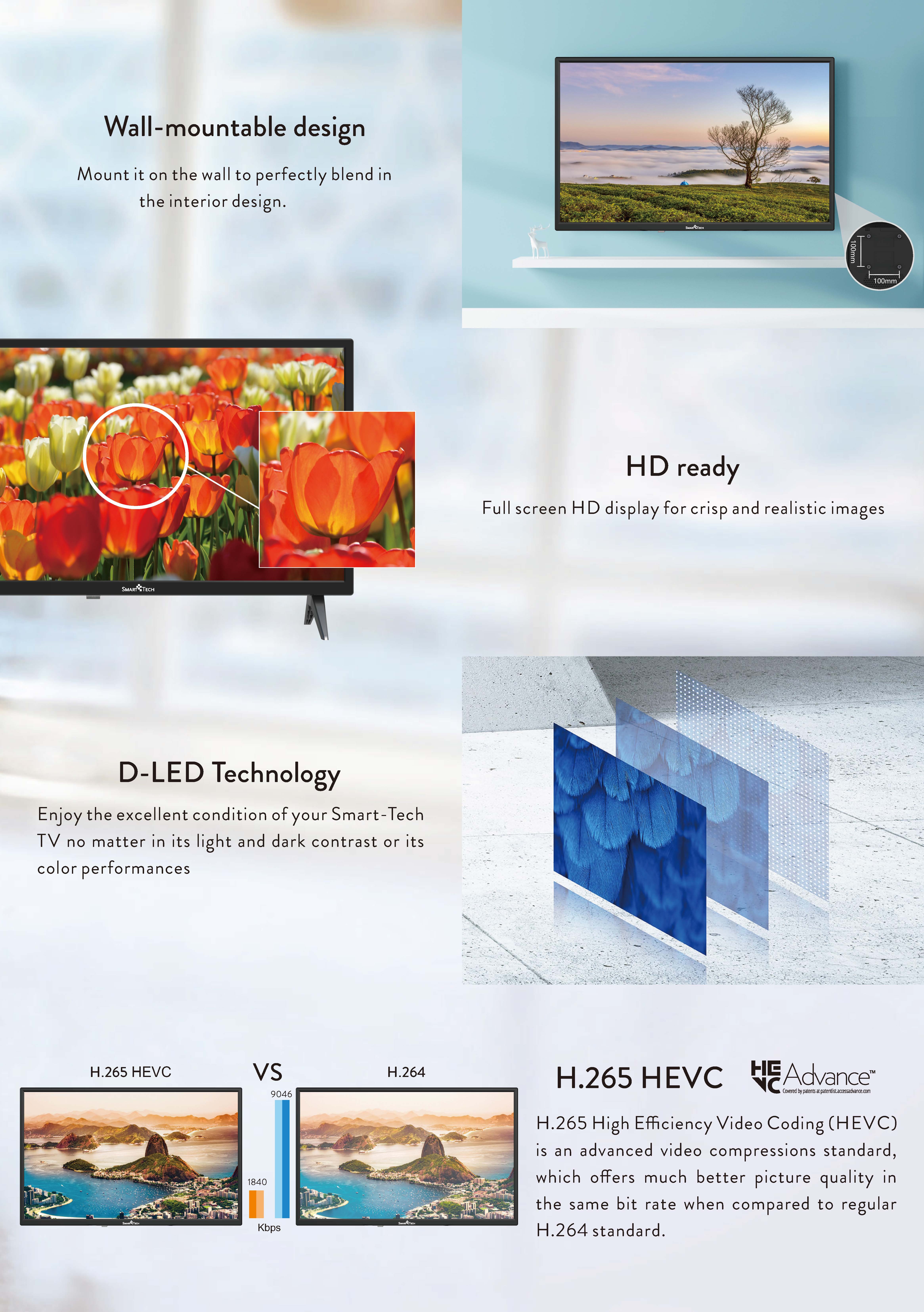 Smart Tech 24HA10T1 HD LED SMART TV ANDROID 24 pouces (60cm) Android  9.0,Quad Core, 1.5G/8G,DVB-T2/C/S2,H.265,HDR 10,Dolby Audio,2T2R  Wi-Fi,Bluetooth,Google Assistant,Netflix//Prime Video,HbbTV :  : High-tech